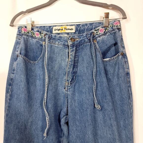 Original Threads Embroidered DenimBlue Jeans Size 9 / 10 Tie Waist Pink Flower  - Picture 7 of 7